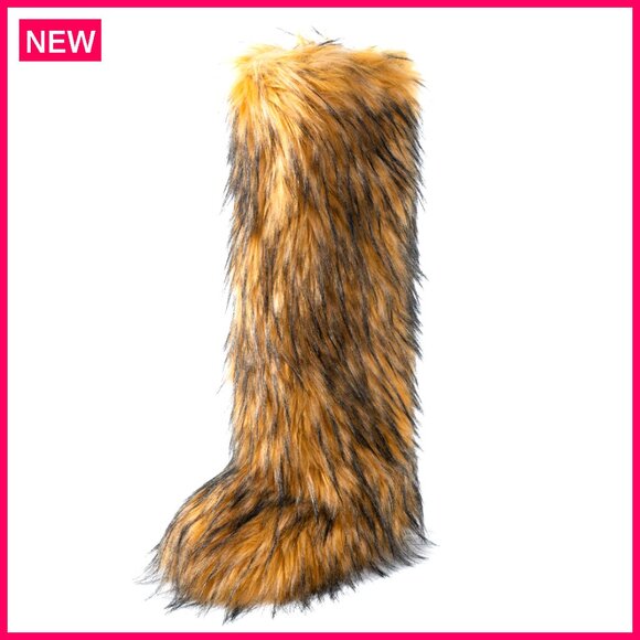 Women's Faux Fur Knee-High Boots Winter Warm Plush Flat Shoes Indoor Outdoor